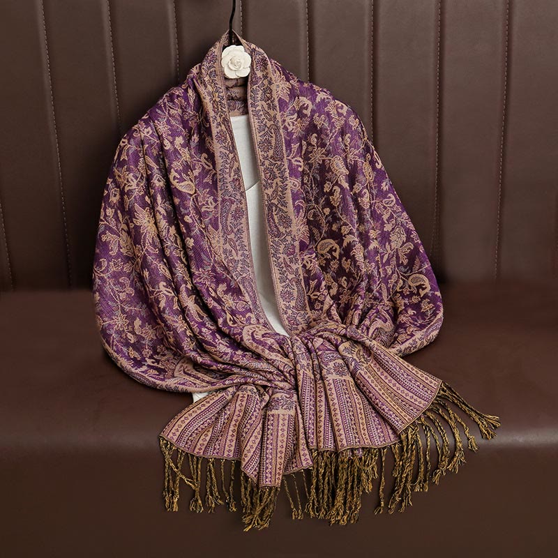 Ethnic Daily Tibetan Paisley Pattern Tassel Cozy Scarf Shawl