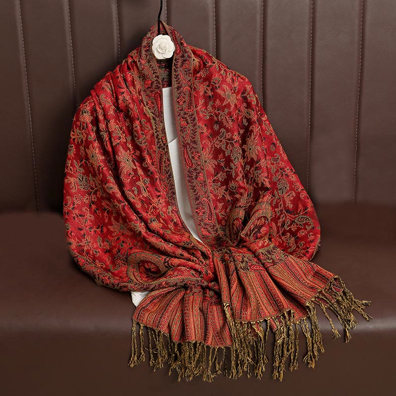 Ethnic Daily Tibetan Paisley Pattern Tassel Cozy Scarf Shawl