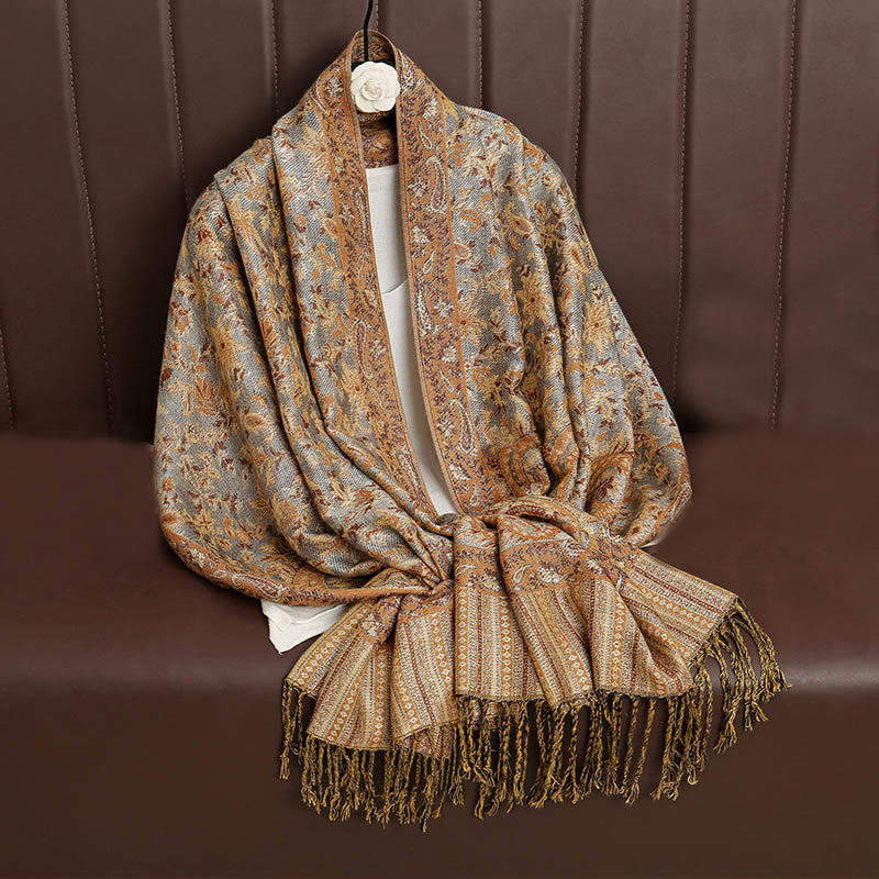 Ethnic Daily Tibetan Paisley Pattern Tassel Cozy Scarf Shawl
