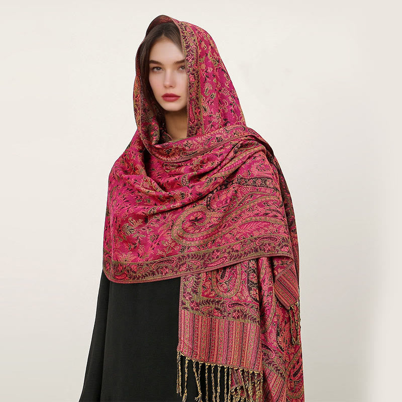 Ethnic Daily Tibetan Paisley Pattern Tassel Cozy Scarf Shawl