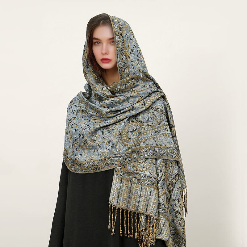 Ethnic Daily Tibetan Paisley Pattern Tassel Cozy Scarf Shawl