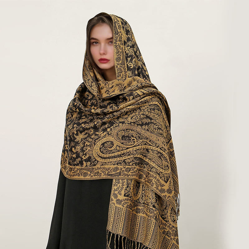 Ethnic Daily Tibetan Paisley Pattern Tassel Cozy Scarf Shawl