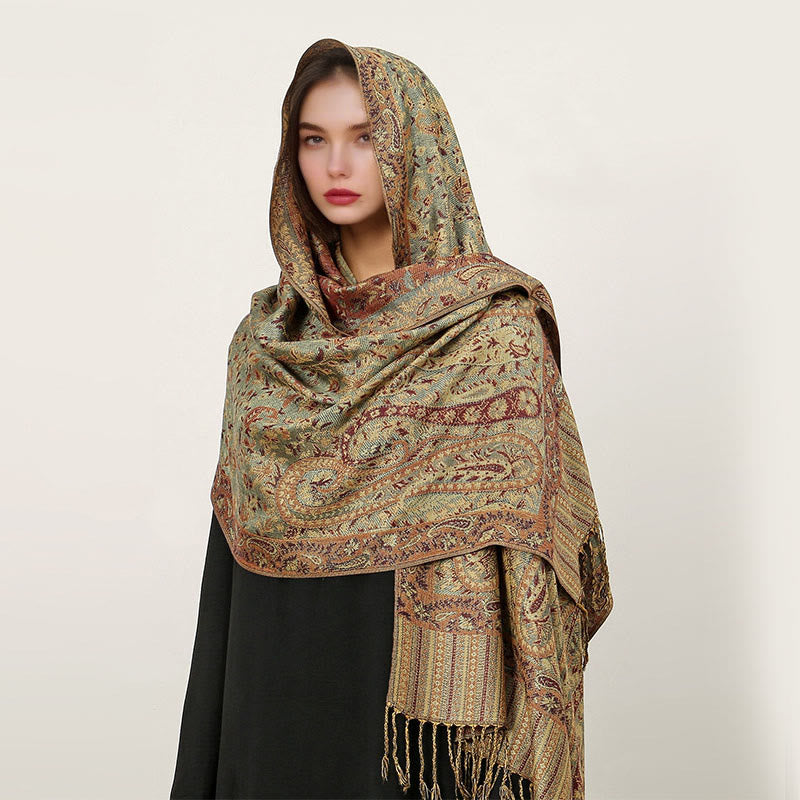 Ethnic Daily Tibetan Paisley Pattern Tassel Cozy Scarf Shawl