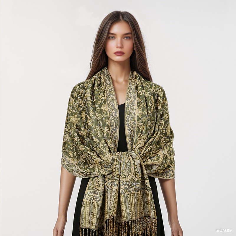 Ethnic Daily Tibetan Paisley Pattern Tassel Cozy Scarf Shawl