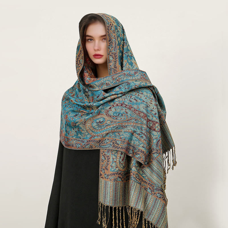 Ethnic Daily Tibetan Paisley Pattern Tassel Cozy Scarf Shawl