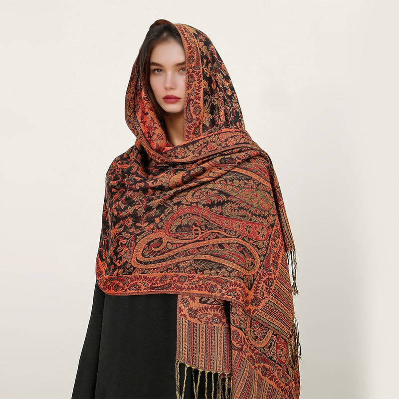 Ethnic Daily Tibetan Paisley Pattern Tassel Cozy Scarf Shawl