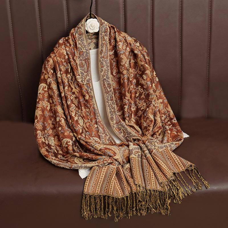 Ethnic Daily Tibetan Paisley Pattern Tassel Cozy Scarf Shawl
