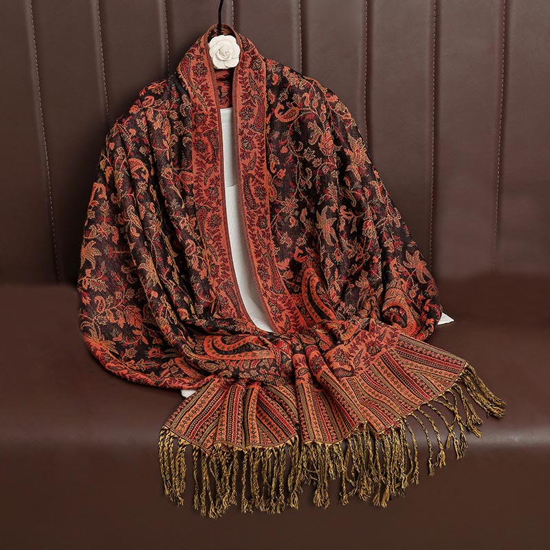 Ethnic Daily Tibetan Paisley Pattern Tassel Cozy Scarf Shawl