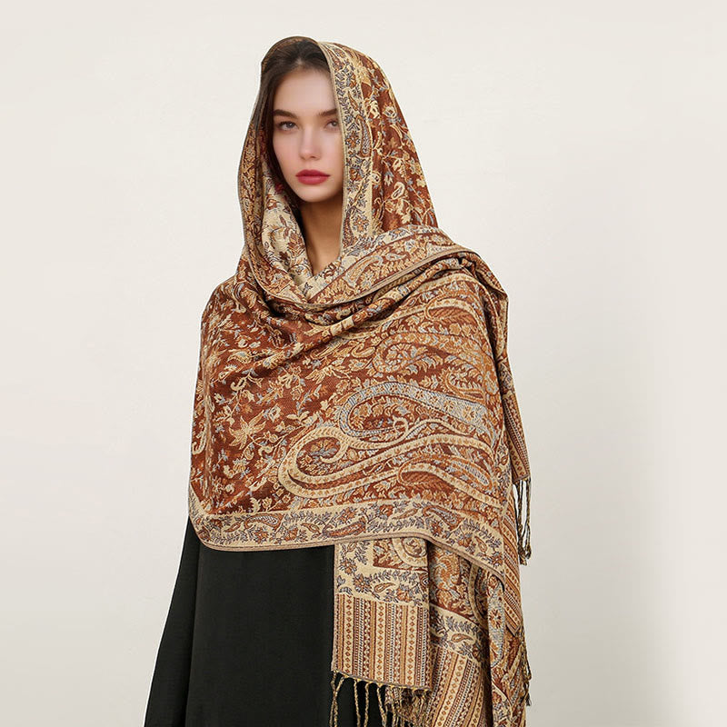 Ethnic Daily Tibetan Paisley Pattern Tassel Cozy Scarf Shawl