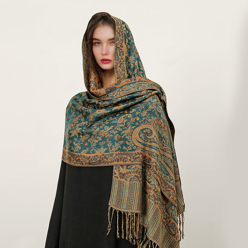 Ethnic Daily Tibetan Paisley Pattern Tassel Cozy Scarf Shawl
