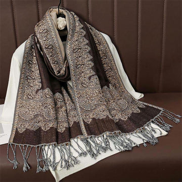 Winter Ethnic Tibetan Jacquard Paisley Printing Pattern Tassel Cozy Scarf Shawl