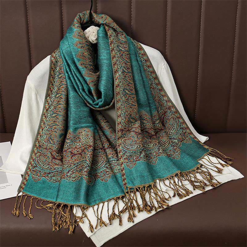 Winter Ethnic Tibetan Jacquard Paisley Printing Pattern Tassel Cozy Scarf Shawl