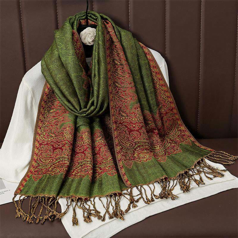 Winter Ethnic Tibetan Jacquard Paisley Printing Pattern Tassel Cozy Scarf Shawl