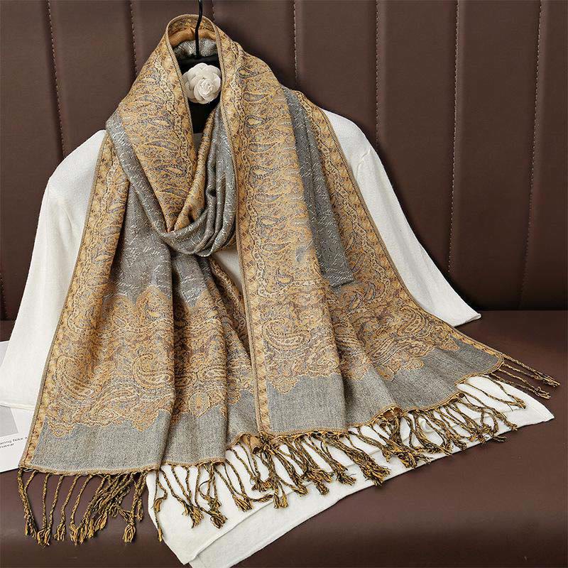 Winter Ethnic Tibetan Jacquard Paisley Printing Pattern Tassel Cozy Scarf Shawl