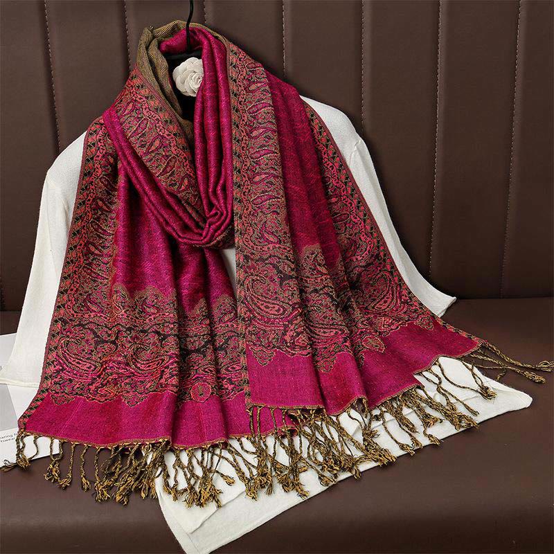 Winter Ethnic Tibetan Jacquard Paisley Printing Pattern Tassel Cozy Scarf Shawl