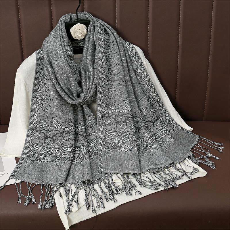 Winter Ethnic Tibetan Jacquard Paisley Printing Pattern Tassel Cozy Scarf Shawl