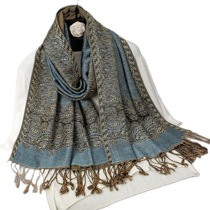 Winter Ethnic Tibetan Jacquard Paisley Printing Pattern Tassel Cozy Scarf Shawl