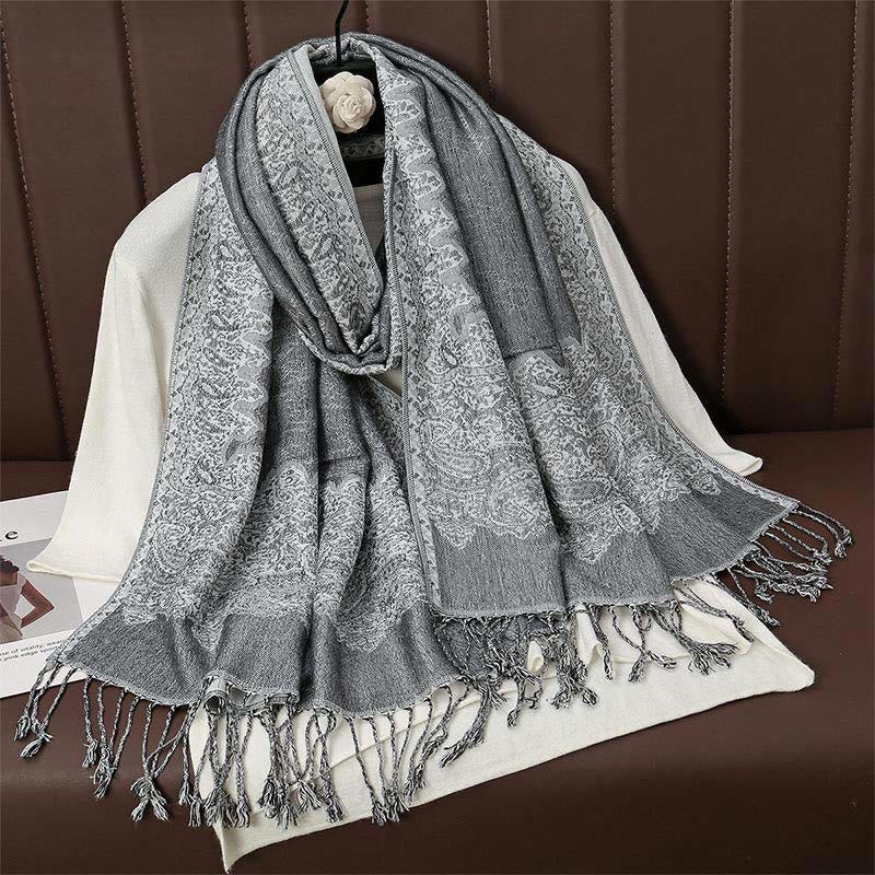 Winter Ethnic Tibetan Jacquard Paisley Printing Pattern Tassel Cozy Scarf Shawl