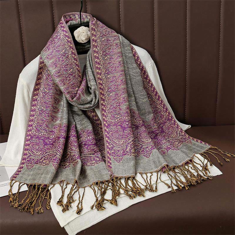 Winter Ethnic Tibetan Jacquard Paisley Printing Pattern Tassel Cozy Scarf Shawl