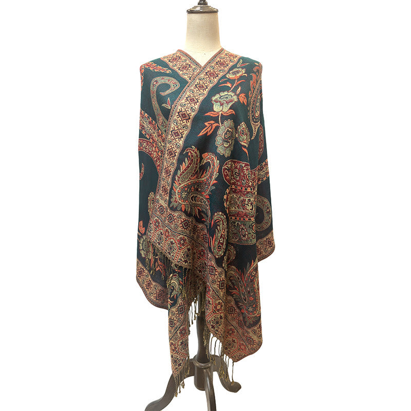 Fine-Knit Paisley Pattern Meditation Wrap Tibetan Shawl