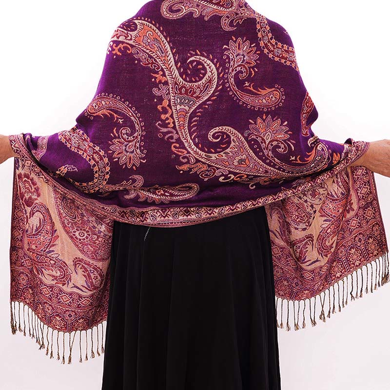 Fine-Knit Paisley Pattern Meditation Wrap Tibetan Shawl
