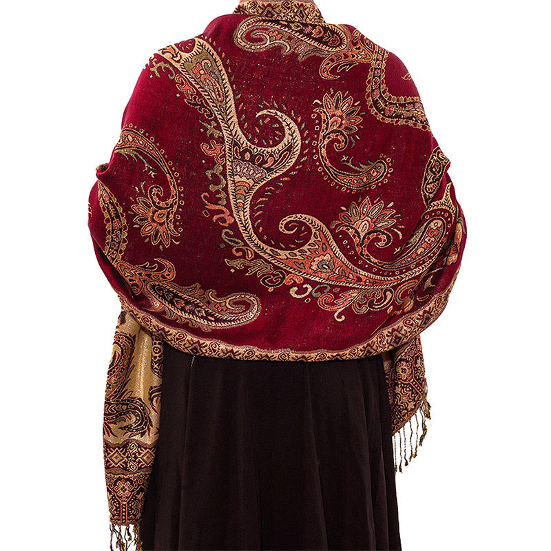 Fine-Knit Paisley Pattern Meditation Wrap Tibetan Shawl