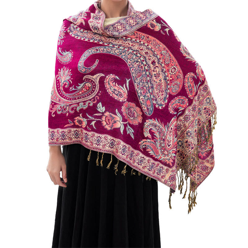 Fine-Knit Paisley Pattern Meditation Wrap Tibetan Shawl