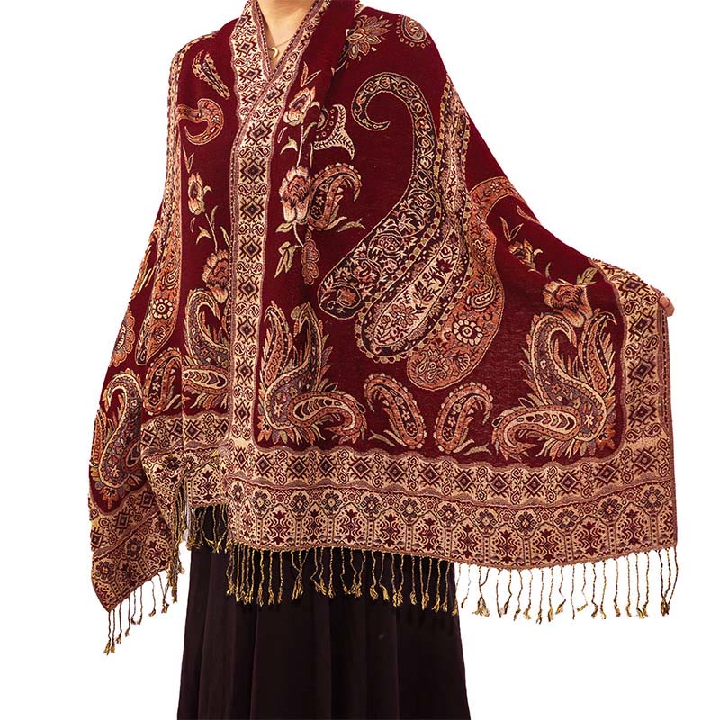 Fine-Knit Paisley Pattern Meditation Wrap Tibetan Shawl