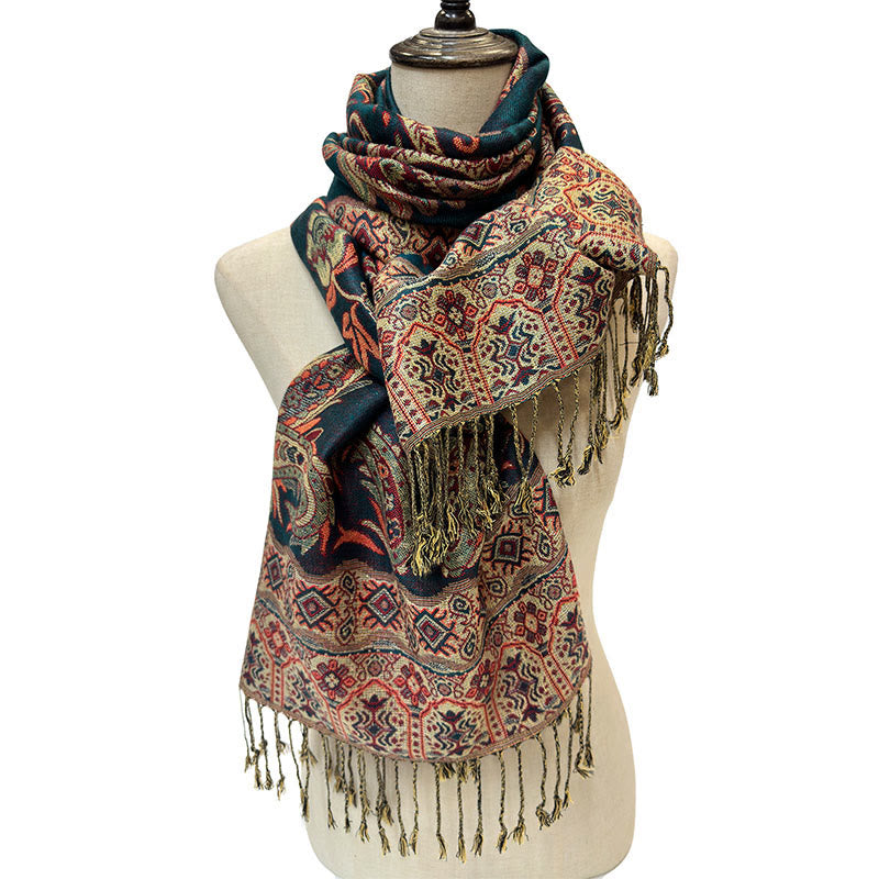 Fine-Knit Paisley Pattern Meditation Wrap Tibetan Shawl
