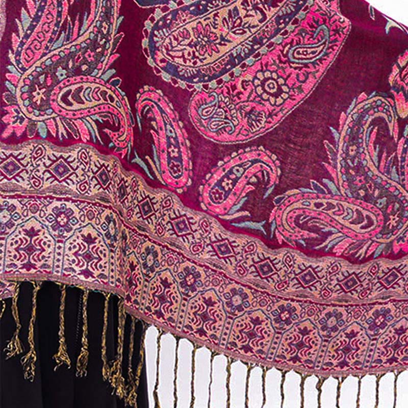 Fine-Knit Paisley Pattern Meditation Wrap Tibetan Shawl