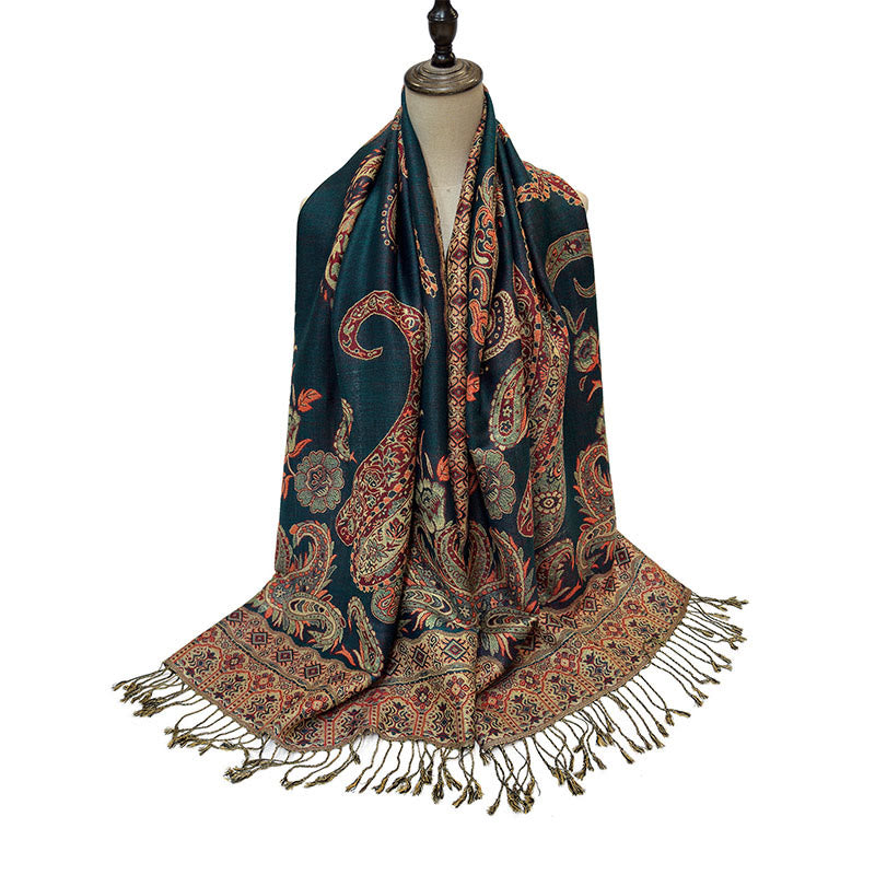 Fine-Knit Paisley Pattern Meditation Wrap Tibetan Shawl