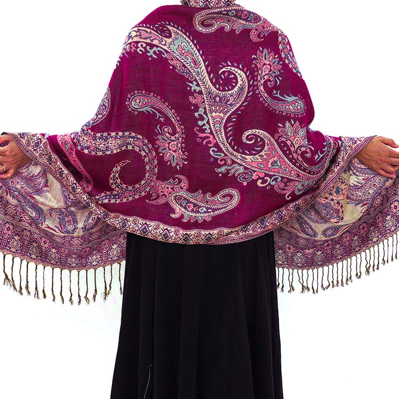 Fine-Knit Paisley Pattern Meditation Wrap Tibetan Shawl