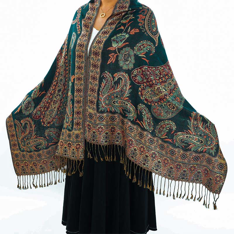 Fine-Knit Paisley Pattern Meditation Wrap Tibetan Shawl