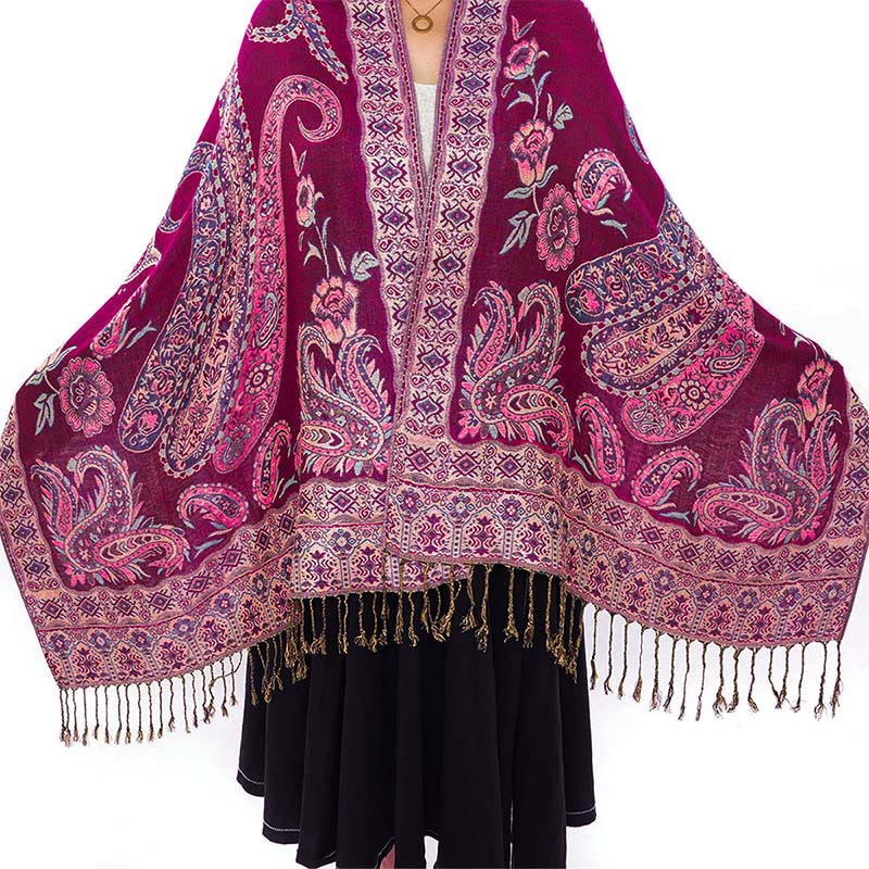 Fine-Knit Paisley Pattern Meditation Wrap Tibetan Shawl