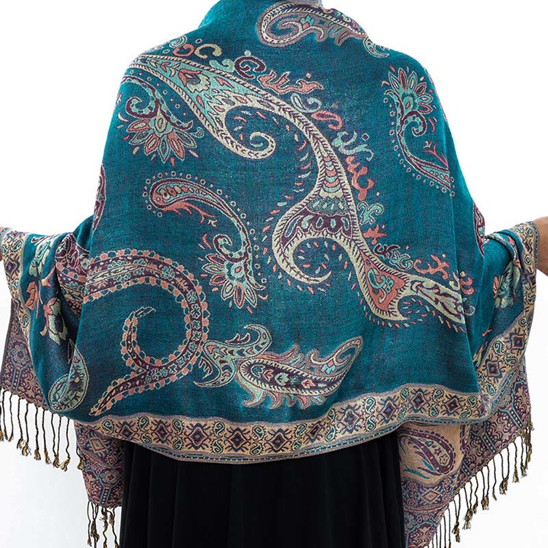 Fine-Knit Paisley Pattern Meditation Wrap Tibetan Shawl