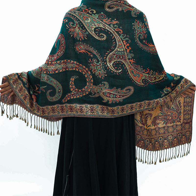 Fine-Knit Paisley Pattern Meditation Wrap Tibetan Shawl