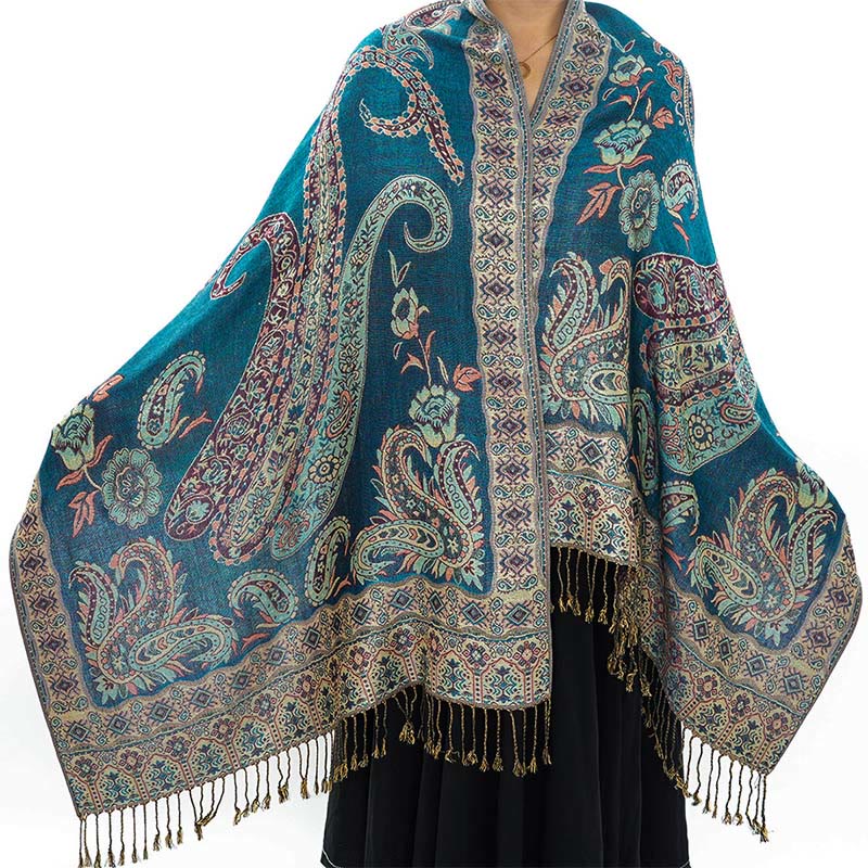 Fine-Knit Paisley Pattern Meditation Wrap Tibetan Shawl