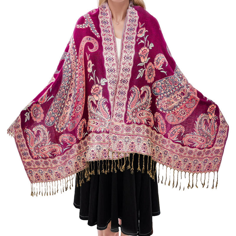 Fine-Knit Paisley Pattern Meditation Wrap Tibetan Shawl