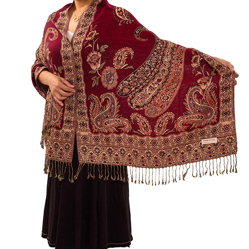 Fine-Knit Paisley Pattern Meditation Wrap Tibetan Shawl