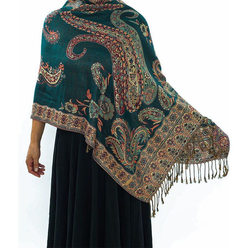 Fine-Knit Paisley Pattern Meditation Wrap Tibetan Shawl