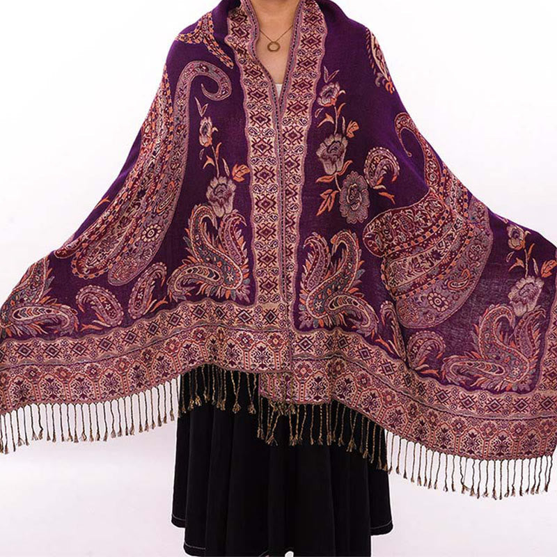 Fine-Knit Paisley Pattern Meditation Wrap Tibetan Shawl