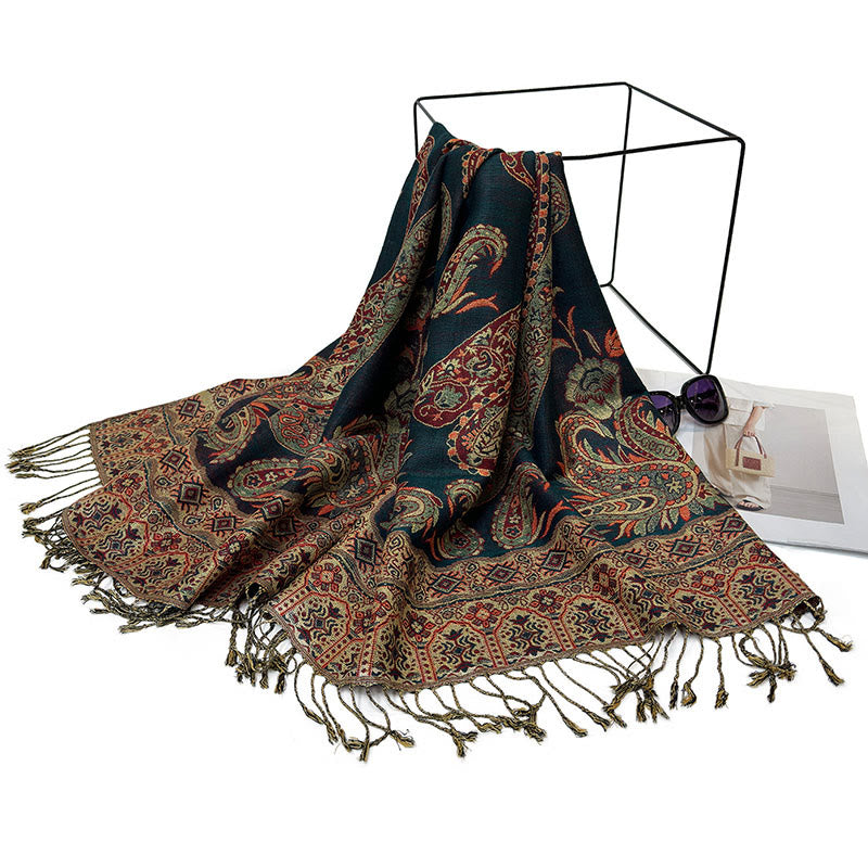 Fine-Knit Paisley Pattern Meditation Wrap Tibetan Shawl