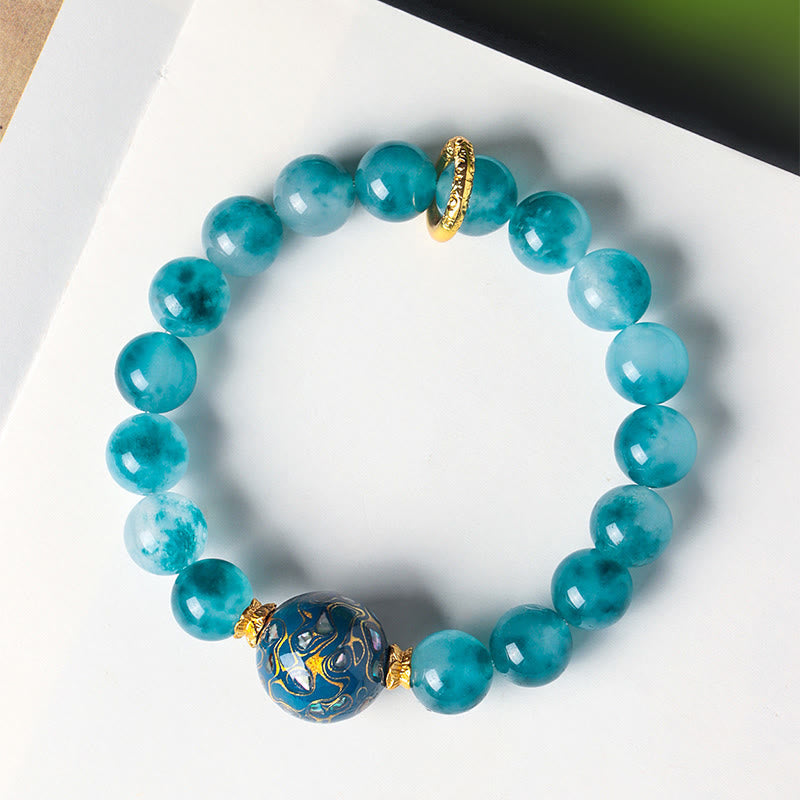 Natural 10mm Blue Chalcedony Beaded Bracelet