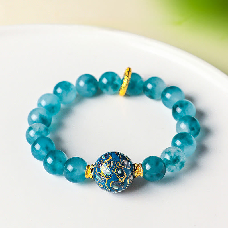 Natural 10mm Blue Chalcedony Beaded Bracelet
