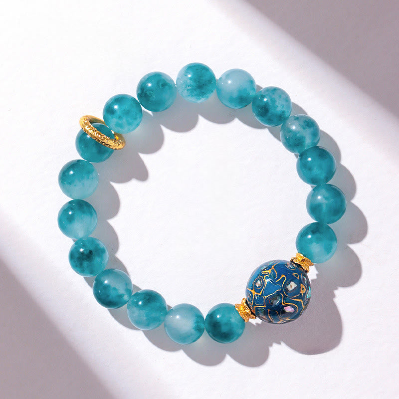 Natural 10mm Blue Chalcedony Beaded Bracelet