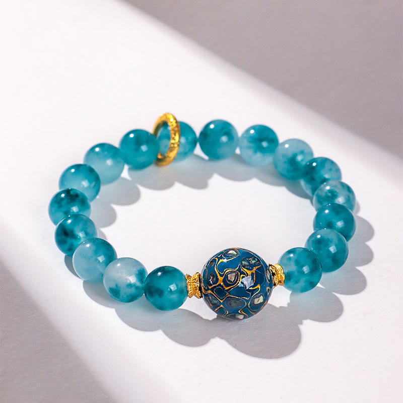 Natural 10mm Blue Chalcedony Beaded Bracelet