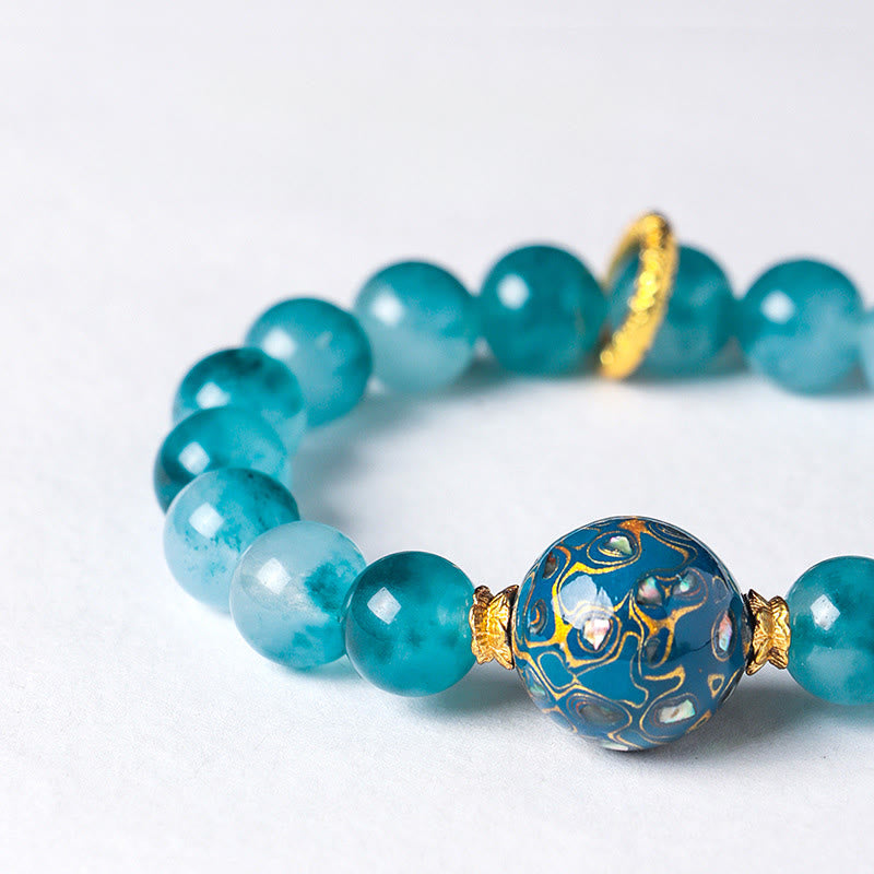 Natural 10mm Blue Chalcedony Beaded Bracelet
