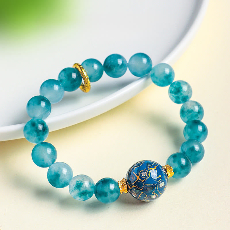 Natural 10mm Blue Chalcedony Beaded Bracelet