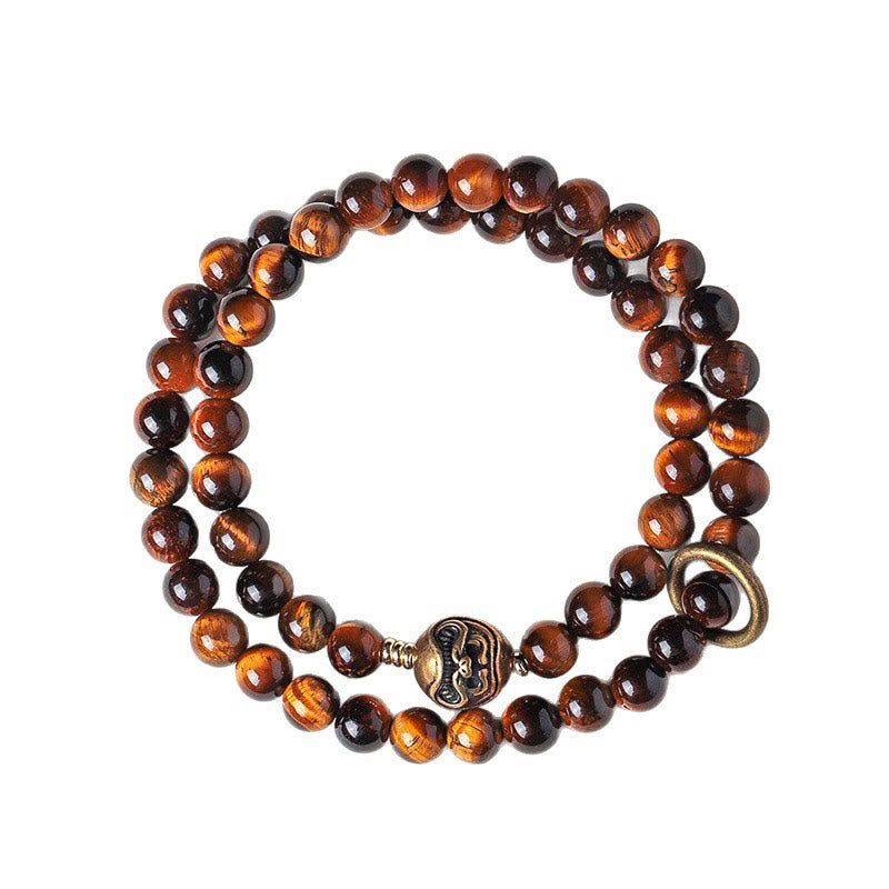 Tibetan Black Obsidian Tiger Eye Copper Double Wrap Strength Bracelet