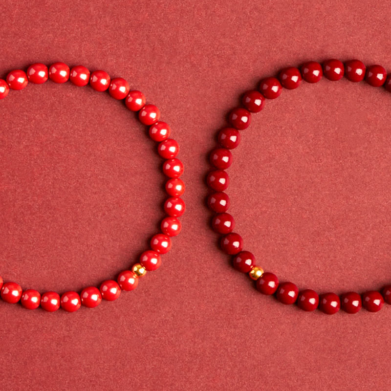 Handmade Cinnabar and Turquoise Lotus Symbol Beaded Bracelet